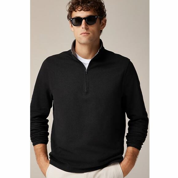 J.Crew Performance Pique Half Zip Sweater Mens S Black Pullover Coolmax Stretch